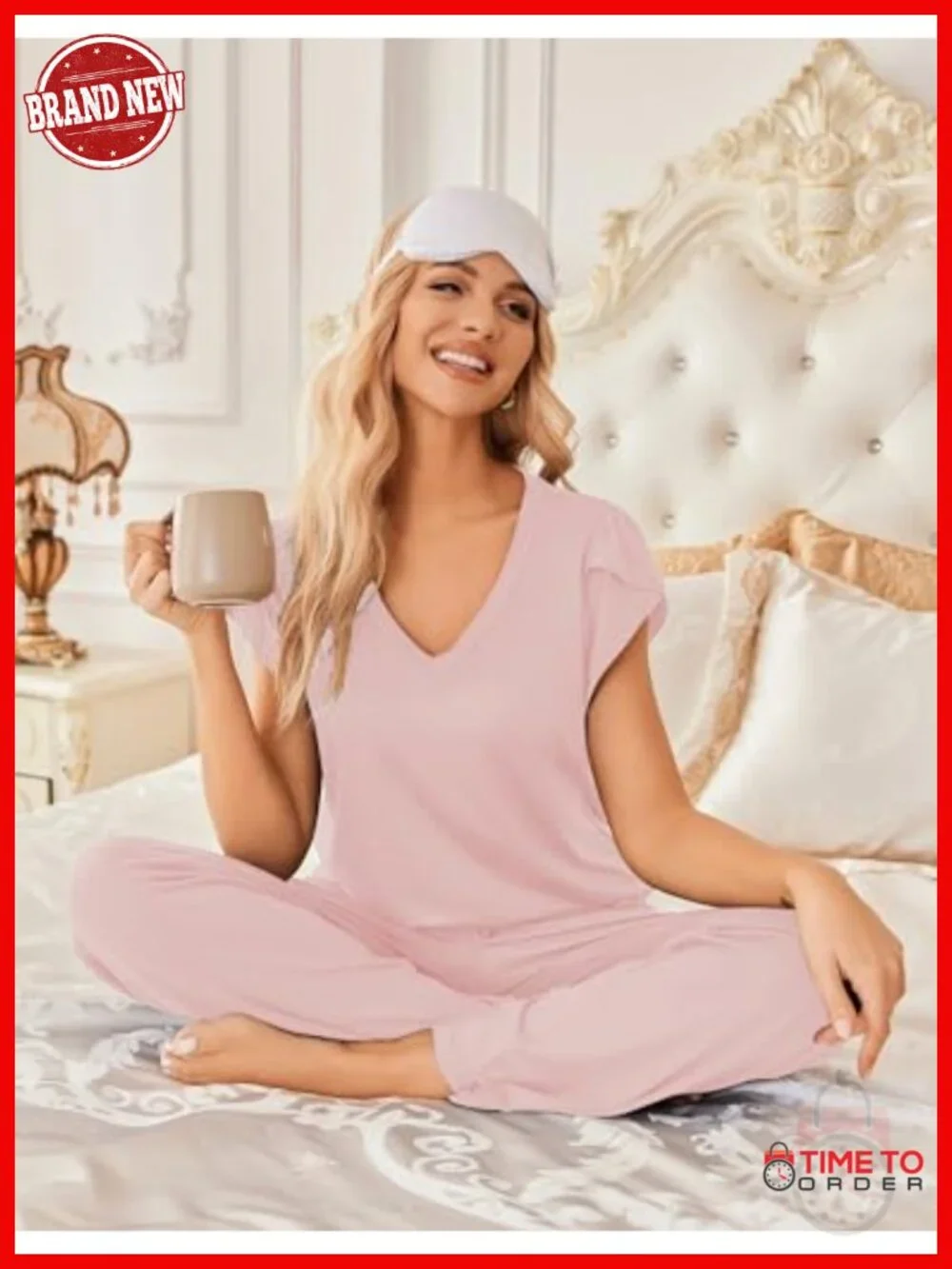 2-Pack Womens Sleepwear Set Short Sleeve Pajama Top & Pants Lounge Set